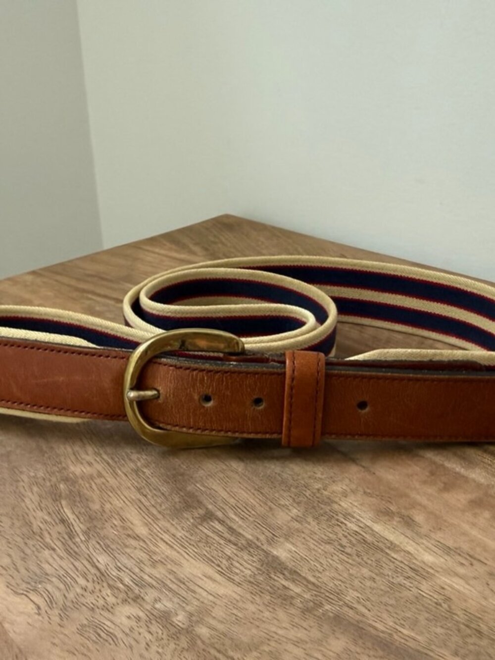 DOONEY & BOURKE Vintage Surcingle Belt Striped Woven Cotton Leather Size 34